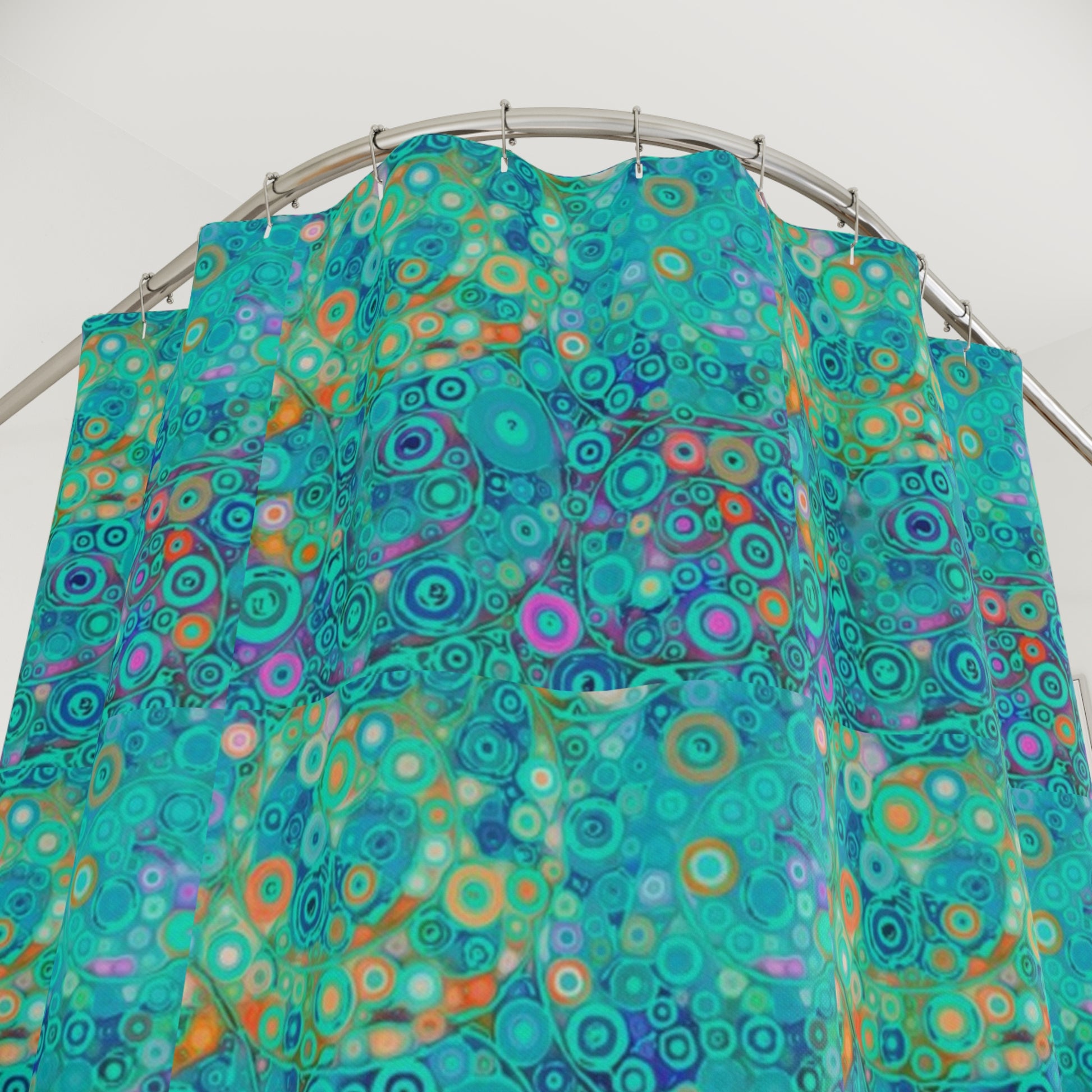 Teal Galaxy Painted Shower Curtain - Colorful Space-Inspired Bathroom Decoration