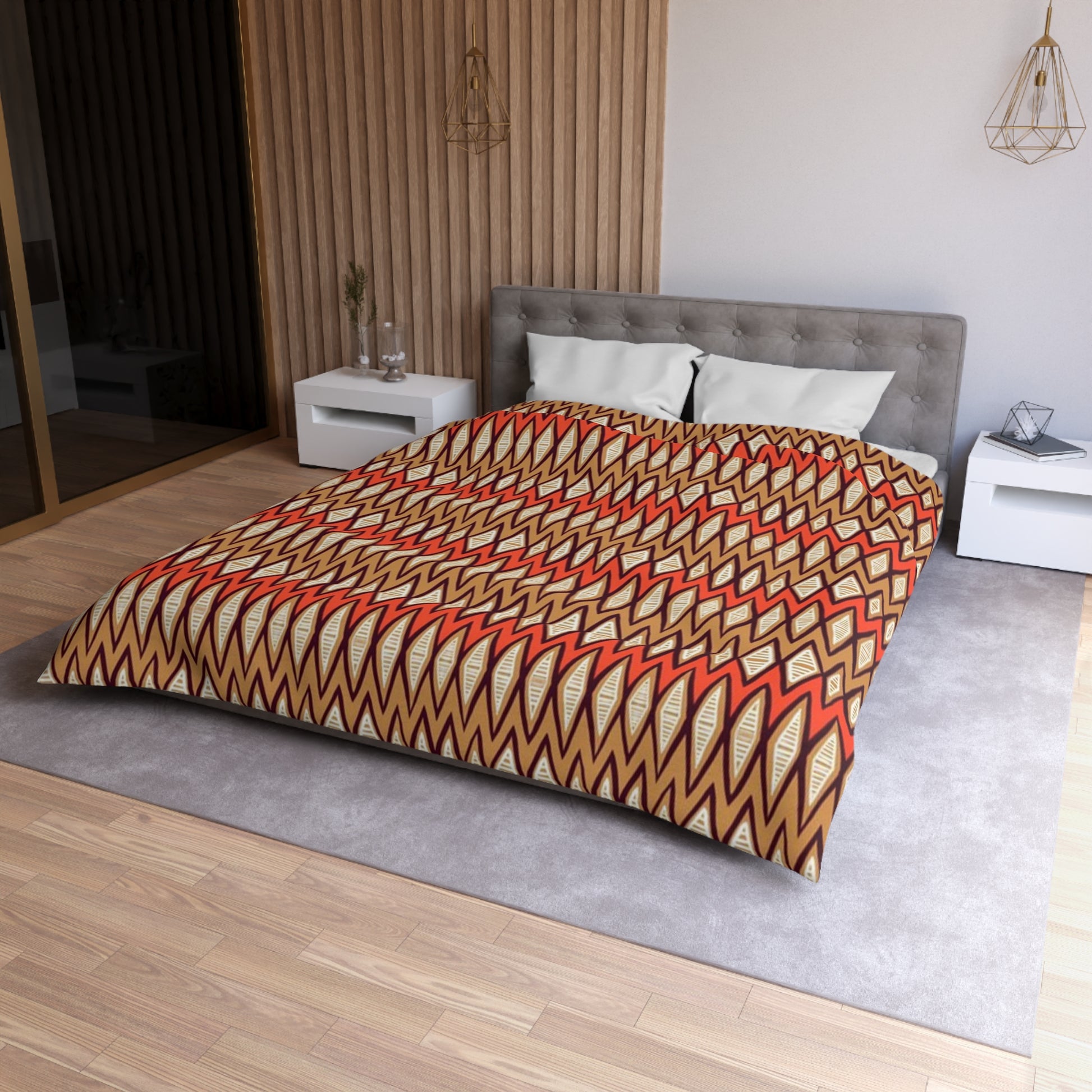 Red Tribal Geometry Duvet Cover - Bold and Vibrant Global-Inspired Bedroom