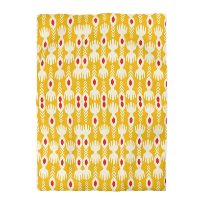 Tribal Yellow Ikat Microfiber Duvet Cover - Exotic Bohemian Global-Inspired Tribal Pattern Bedroom