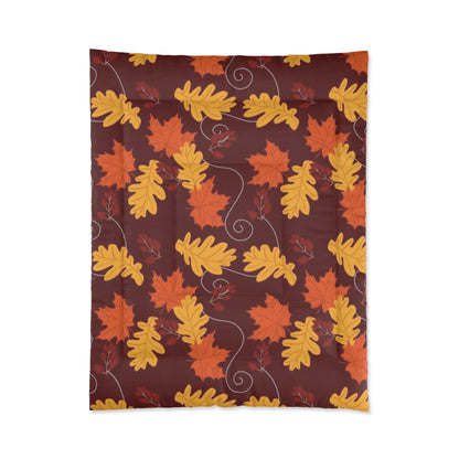 Dark Red Autumn Leaves Comforter - Cozy Fall Bedroom Decor, Windy Leaf Pattern