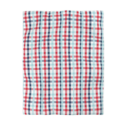 Rustic Red, Blue, and Light Blue Plaid Check Duvet Cover - Country Chic Bedroom Decor