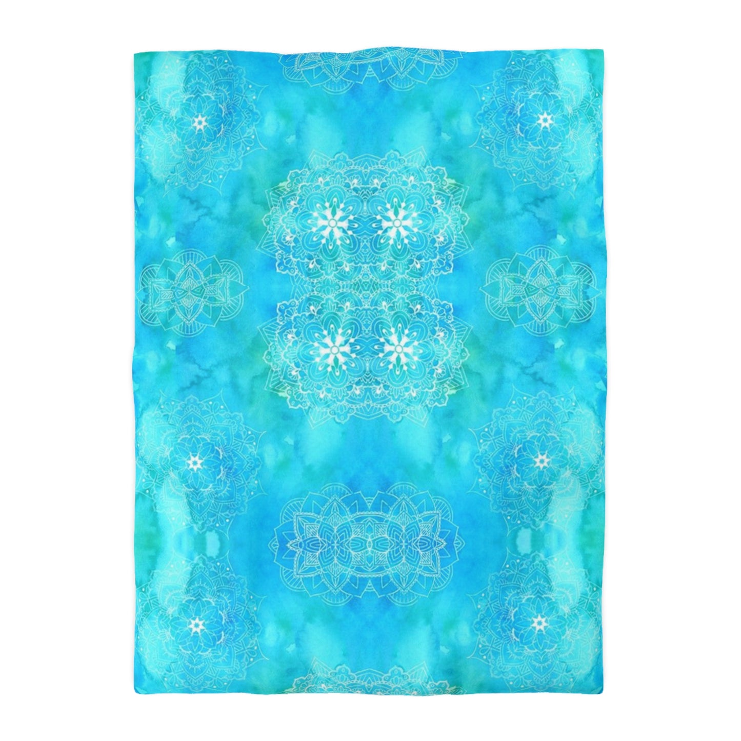 Mandalas in Blue Green Watercolor Duvet Cover - Hand-Painted Boho Style