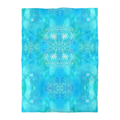 Mandalas in Blue Green Watercolor Duvet Cover - Hand-Painted Boho Style