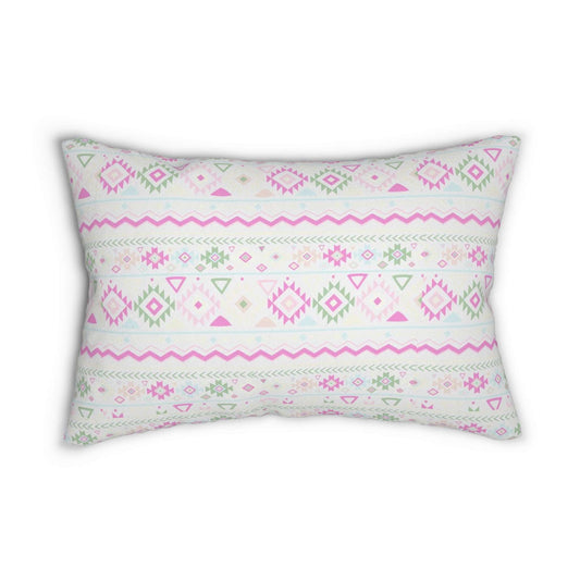 Aztec Geometric Pattern Blush Pink Green Spun Polyester Lumbar Pillow