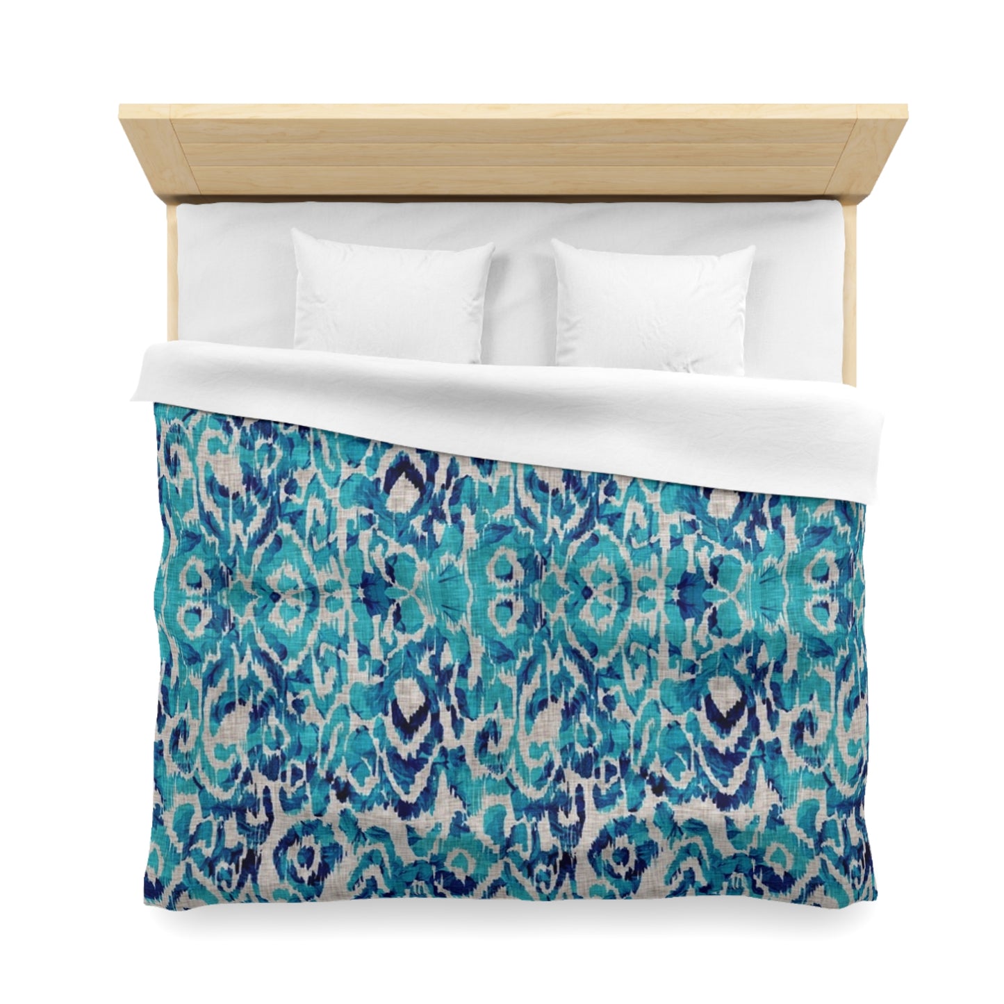 Peacock Blue Ikat Motif Duvet Cover - Exotic Bohemian Home Decor