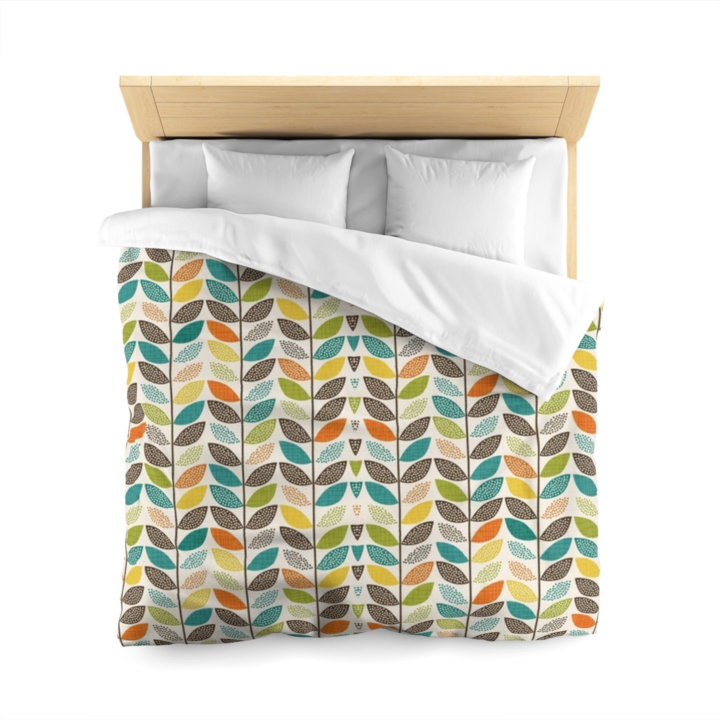 Retro Mid-Century Organic Leaves Duvet Cover - Nature-Inspired, Vintage Leaf Pattern Bedding