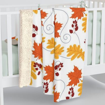 Fall Autumn Leaves in the Wind Sherpa Fleece Blanket - Warm White Accents Design