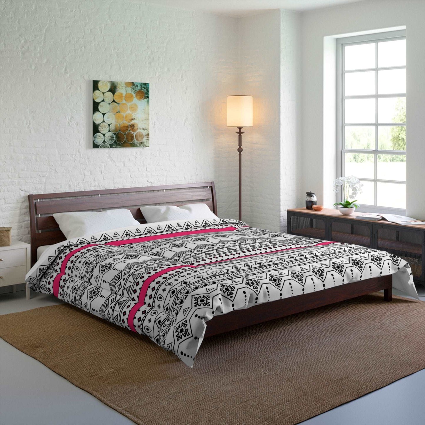 Aztec Print with Pink Ribbon Microfiber Polyester Comforter Set - Stylish Southwestern Inspired Bedroom Furniture for Women