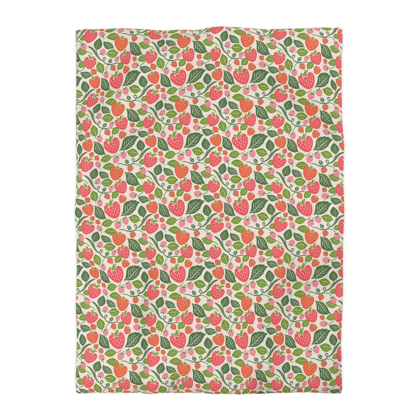 Strawberry Fields Summer Duvet Cover - Bright and Cheerful Strawberry Design, Coastal Bedding, Summer Vibes