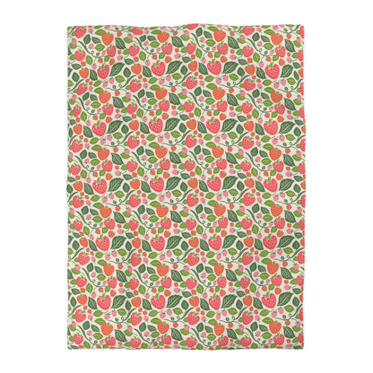 Strawberry Fields Summer Duvet Cover - Bright and Cheerful Strawberry Design, Coastal Bedding, Summer Vibes