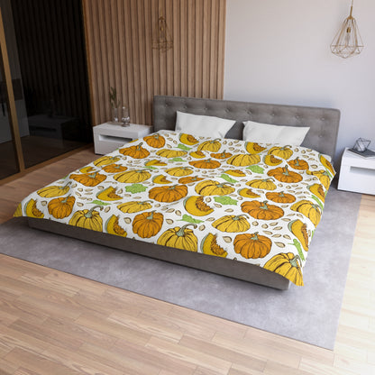 Thanksgiving Harvest Pumpkin and Leaves Duvet Cover Set - Seasonal Fall Bedding, Soft Microfiber Material, Multiple Sizes (Queen, King, Full, Twin)