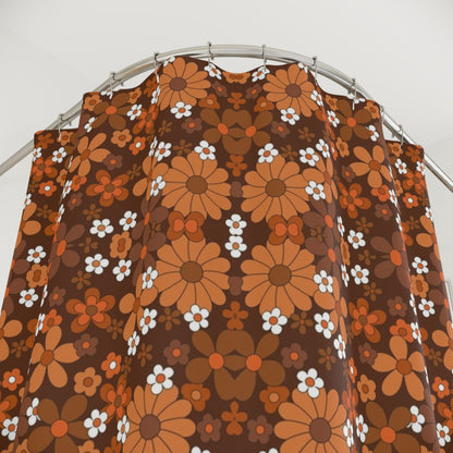 Retro Orange Brown Floral Design Shower Curtain - Classic Retro Bathroom Decoration