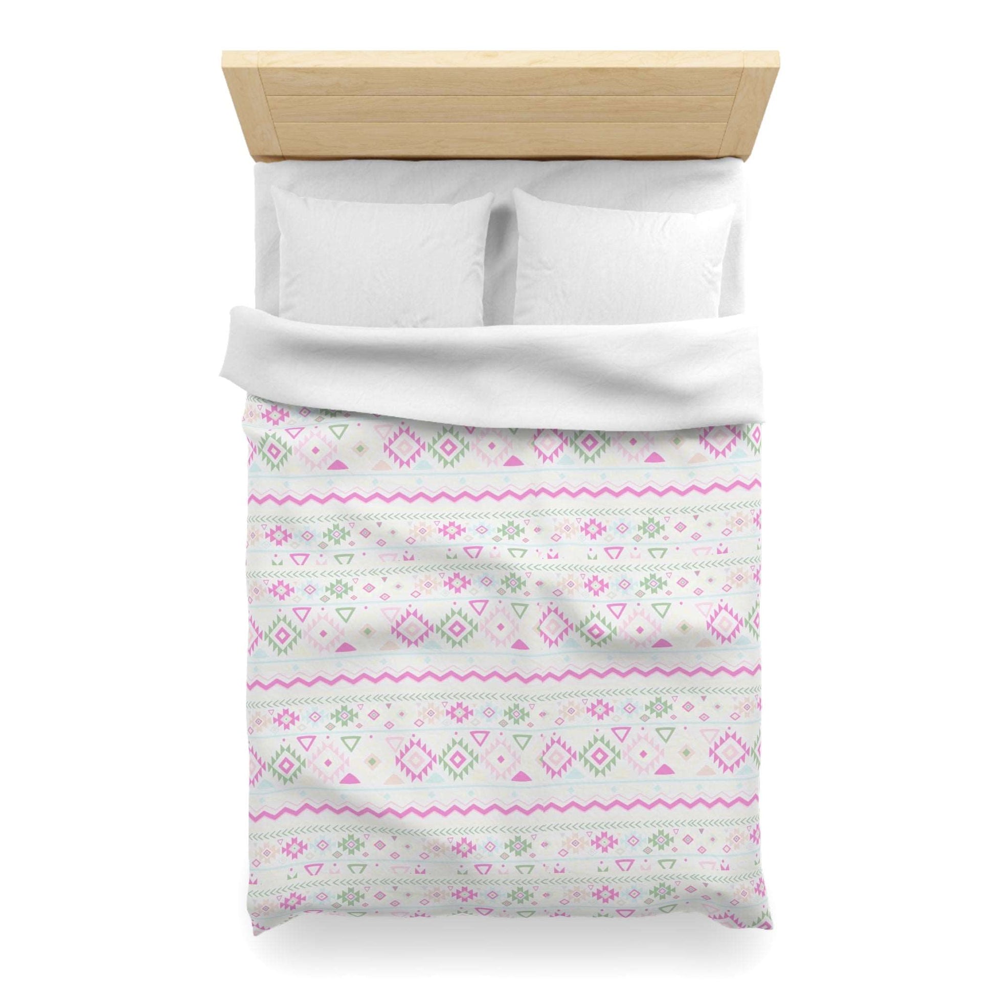 Boho Chic Blush Pink Green Geometrical Aztec Tribal Duvet Cover - Handmade Inspired Bedding Set