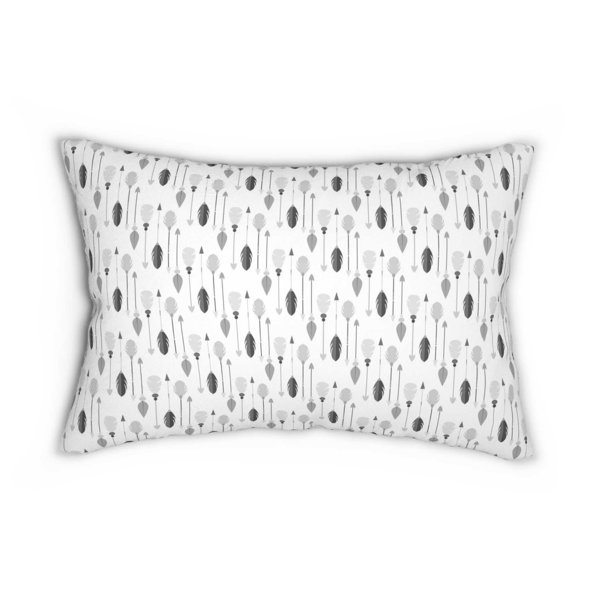 Bohemian Arrows Feathers B&W Spun Polyester Lumbar Pillow