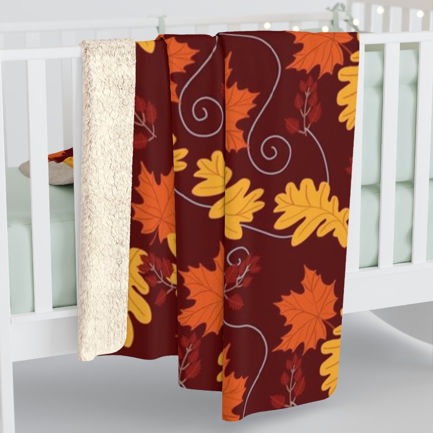 Cozy Dark Red Autumn Leaves Sherpa Fleece Blanket - Fall Season Home Decor