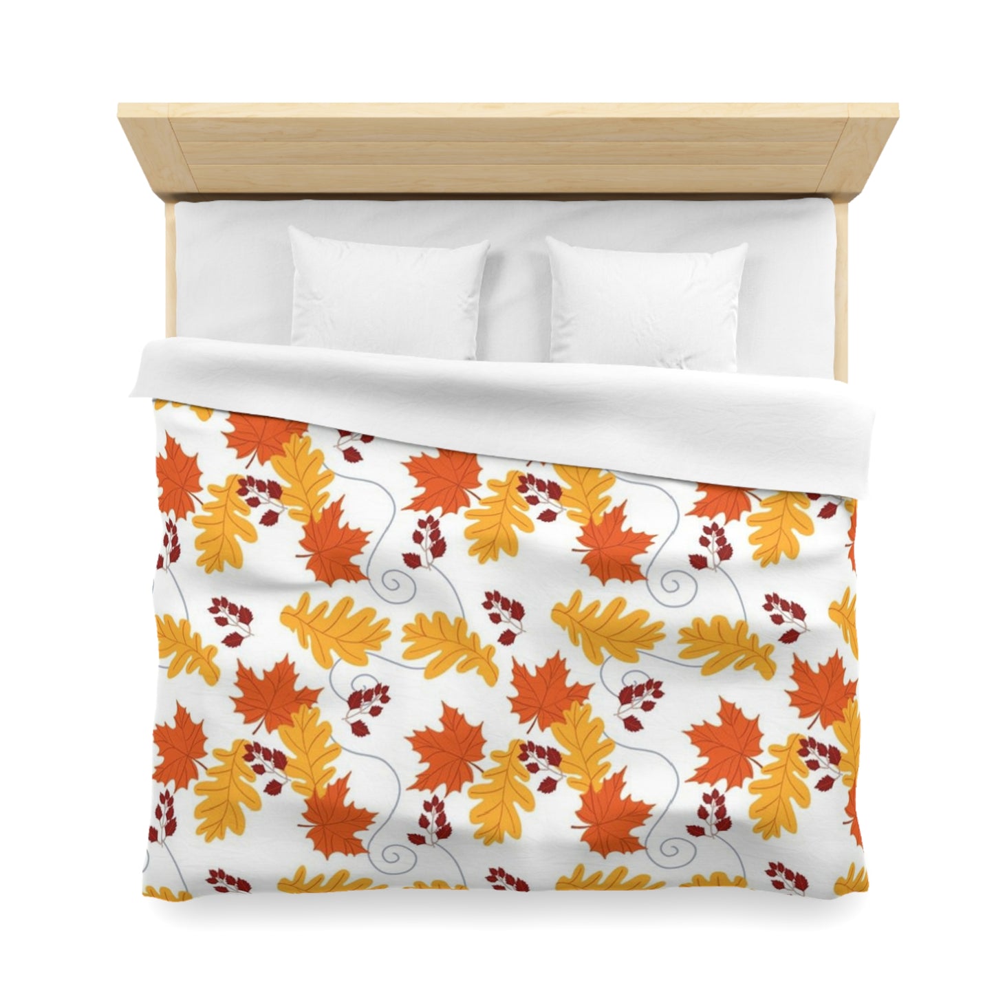 Crisp Autumn Mornings White Leaves Duvet Cover - Soft Microfiber Fall Decor