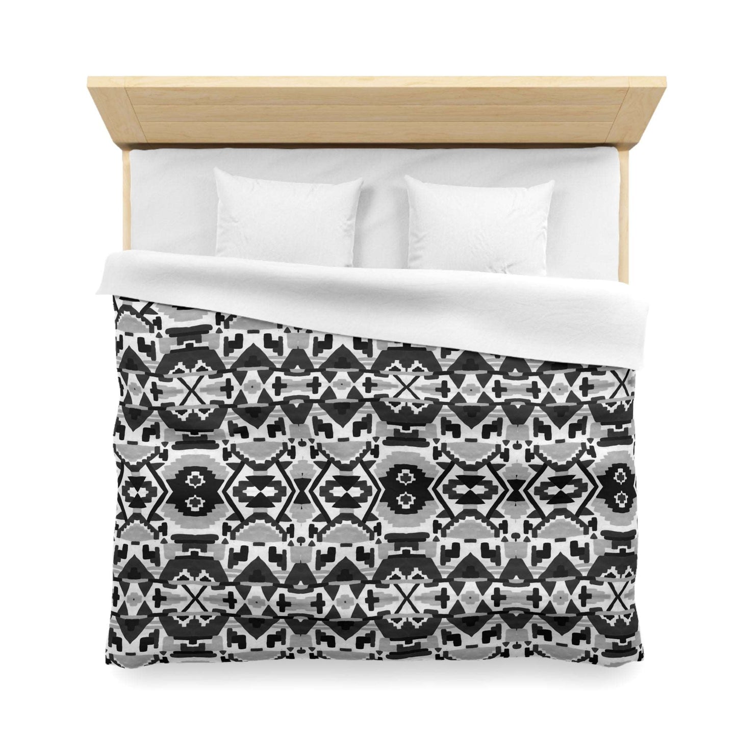 Aztec Inspired Geometry B&W Duvet Cover - Unique Ethnic Tribal Home Decor