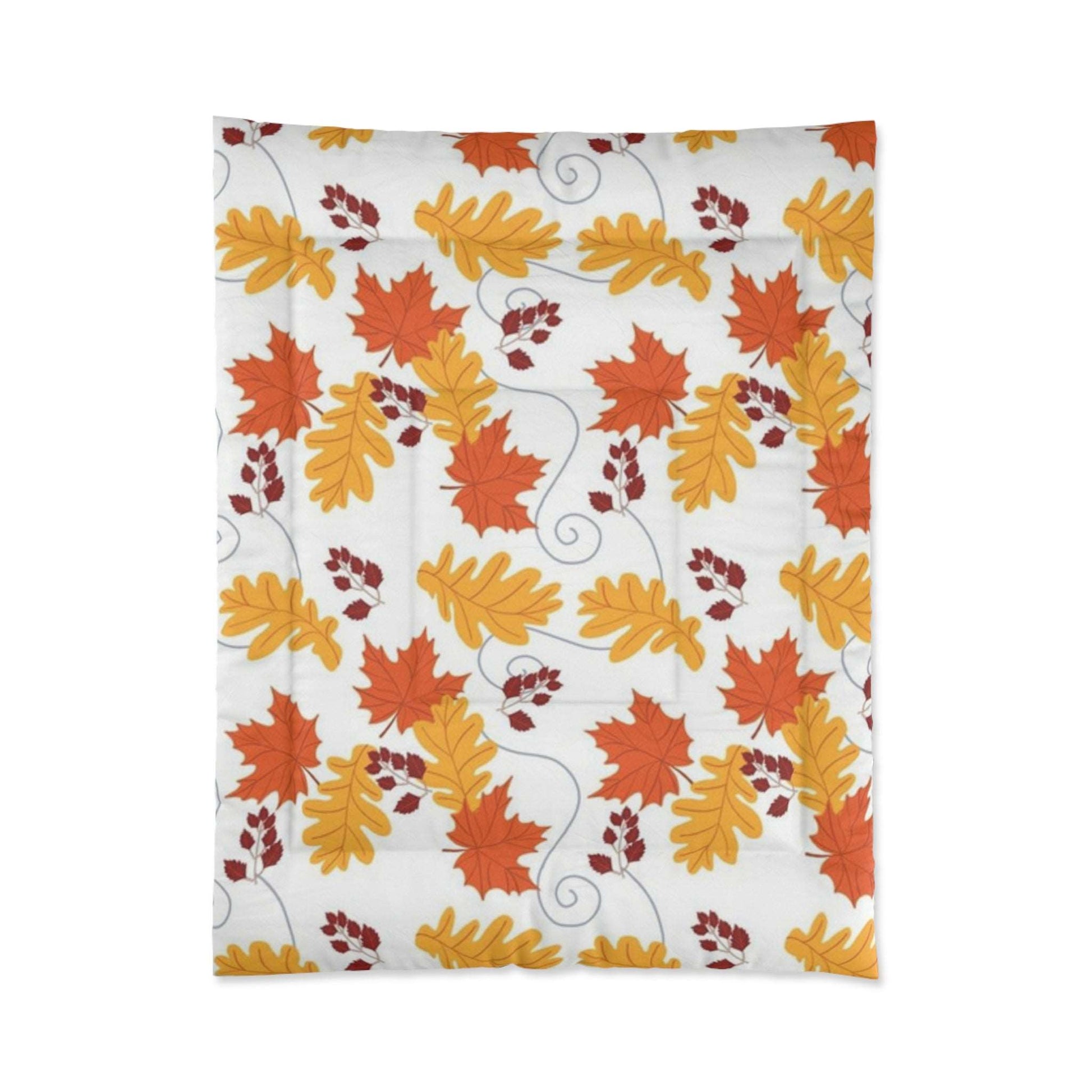 Autumn Leaves in the Wind White Accents Pattern Comforter - Seasonal Fall Decor Bedding