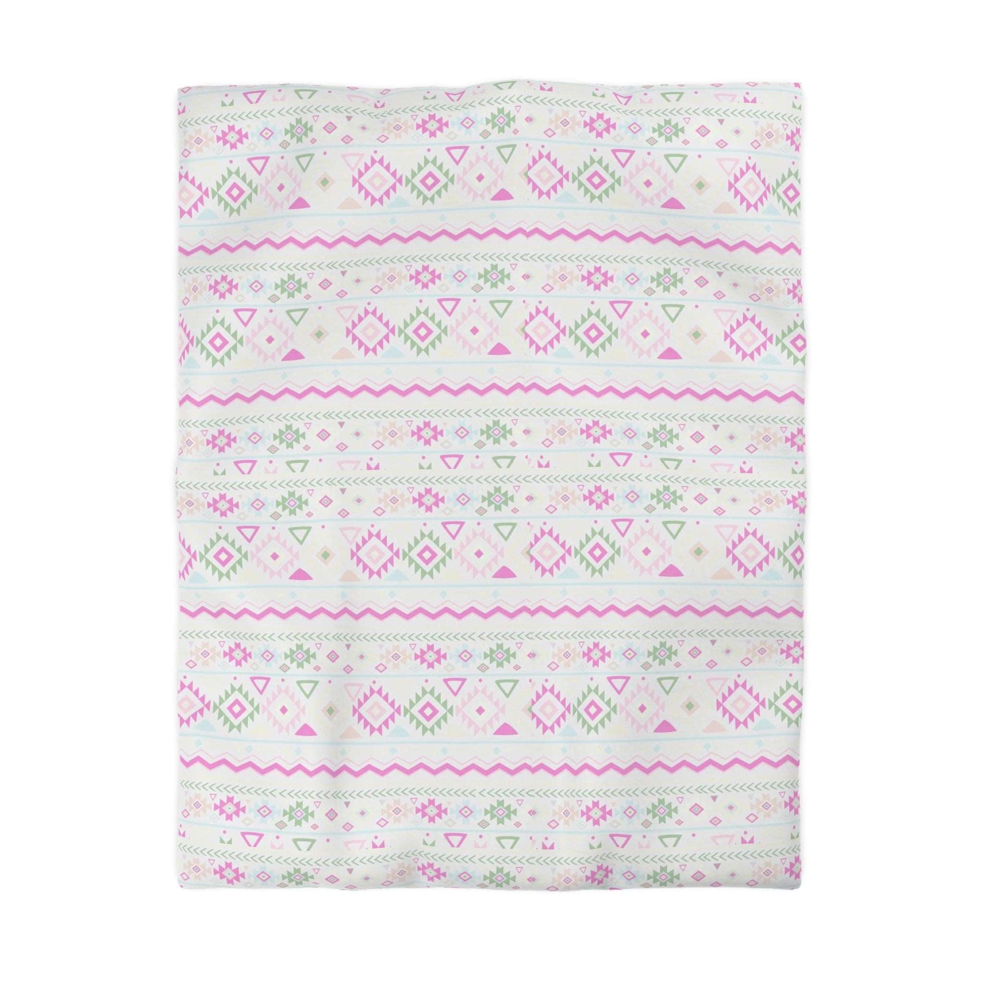 Boho Chic Blush Pink Green Geometrical Aztec Tribal Duvet Cover - Handmade Inspired Bedding Set