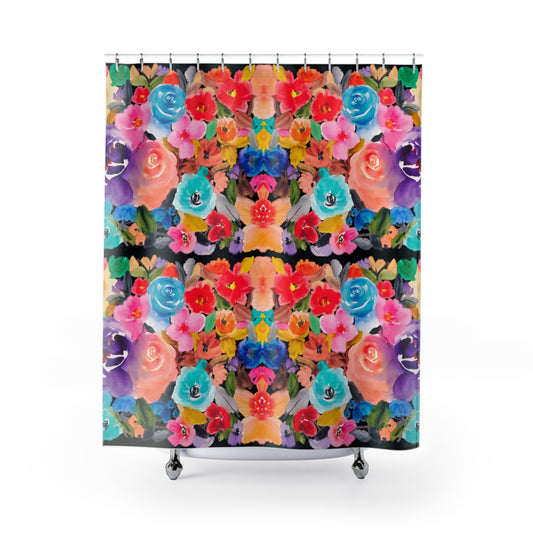 Waterproof Bright Bold Bohemian Vintage Floral Shower Curtain - Modern Boho Chic Bathroom Decor with Easy Clean Design