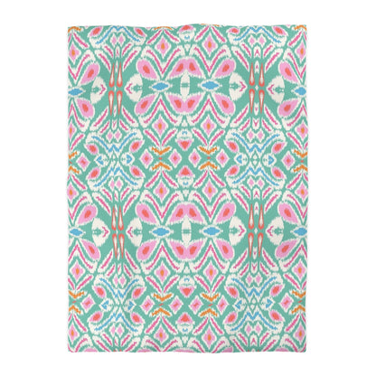 Ikat Floral Microfiber Duvet Cover - Exotic Bohemian Global-Inspired Floral Pattern Bedroom