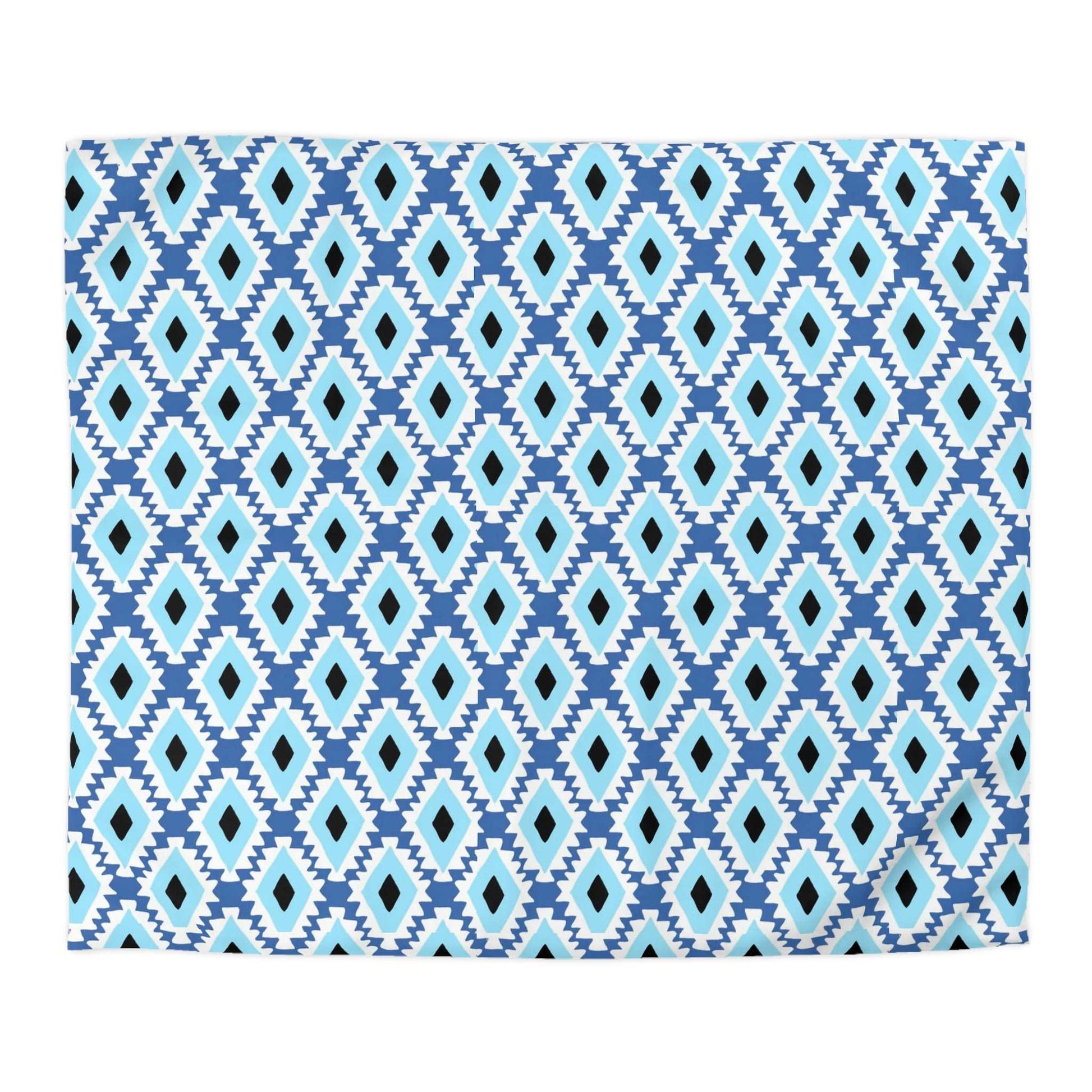 Aztec Style Evil Eye Duvet Cover - Bohemian Blue and Black Tribal Bedding