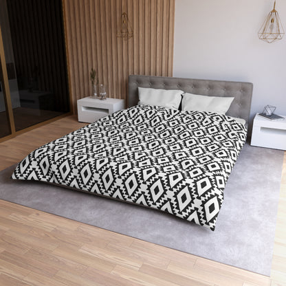 Modern Aztec Geometrics Black and White Microfiber Duvet Cover - Unique Geometric Pattern Bedding