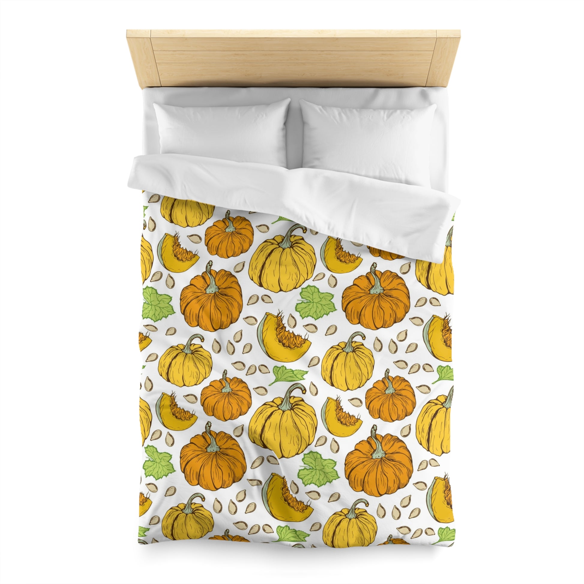 Thanksgiving Harvest Pumpkin and Leaves Duvet Cover Set - Seasonal Fall Bedding, Soft Microfiber Material, Multiple Sizes (Queen, King, Full, Twin)