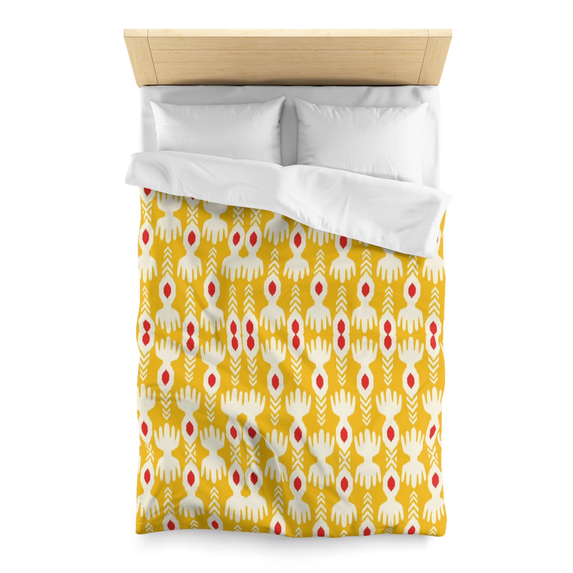 Tribal Yellow Ikat Microfiber Duvet Cover - Exotic Bohemian Global-Inspired Tribal Pattern Bedroom