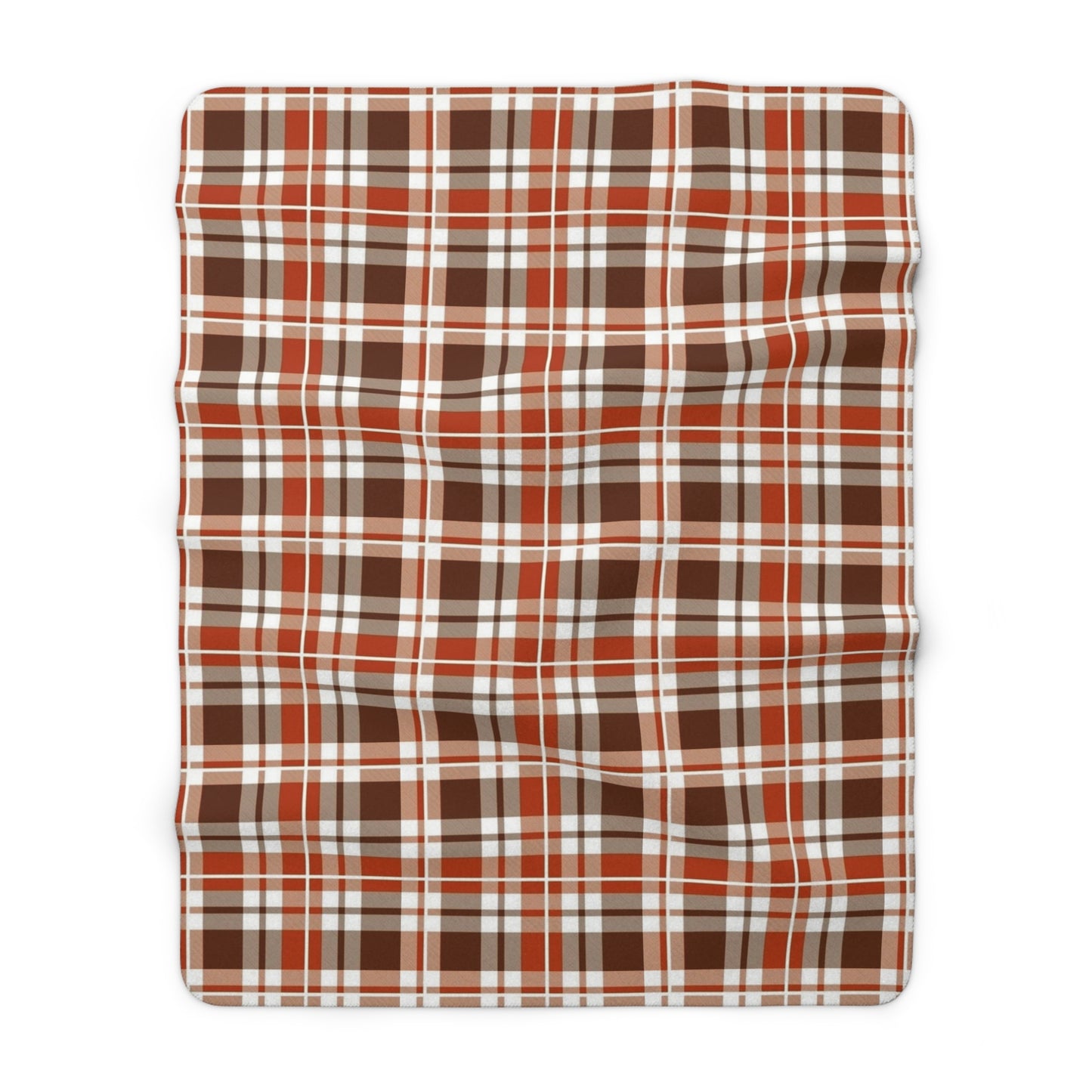 Thanksgiving Fall Plaid Big Scale Sherpa Fleece Blanket - Soft Orange Brown Throw