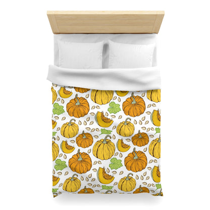 Thanksgiving Harvest Pumpkin and Leaves Duvet Cover Set - Seasonal Fall Bedding, Soft Microfiber Material, Multiple Sizes (Queen, King, Full, Twin)