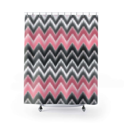 Blush Pink and Black Modern Ikat Chevron Pattern Shower Curtain - Waterproof and Mildew-Resistant Bathroom Decor