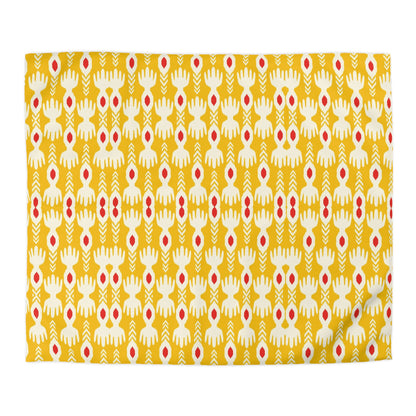 Tribal Yellow Ikat Microfiber Duvet Cover - Exotic Bohemian Global-Inspired Tribal Pattern Bedroom