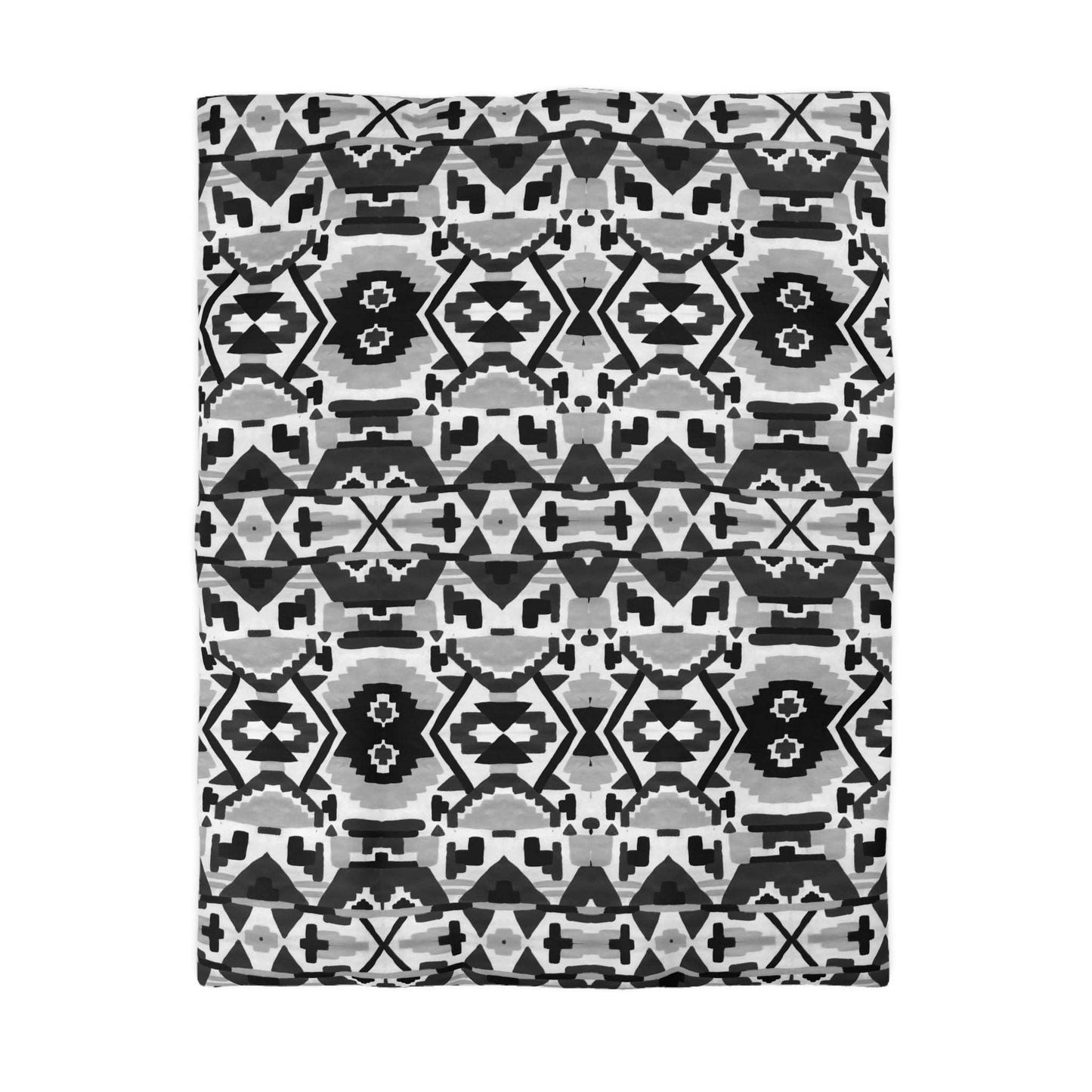 Aztec Inspired Geometry B&W Duvet Cover - Unique Ethnic Tribal Home Decor