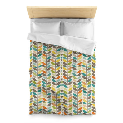 Retro Mid-Century Organic Leaves Duvet Cover - Nature-Inspired, Vintage Leaf Pattern Bedding