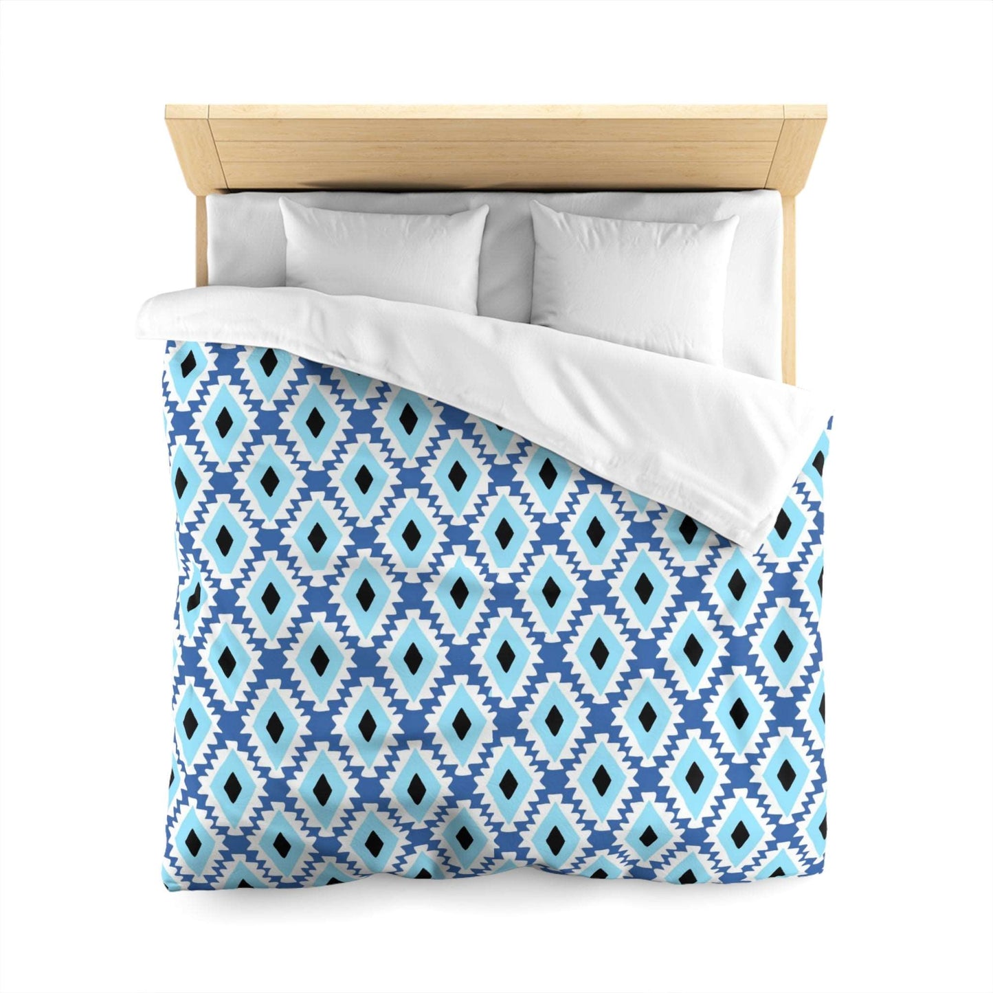 Aztec Style Evil Eye Duvet Cover - Bohemian Blue and Black Tribal Bedding