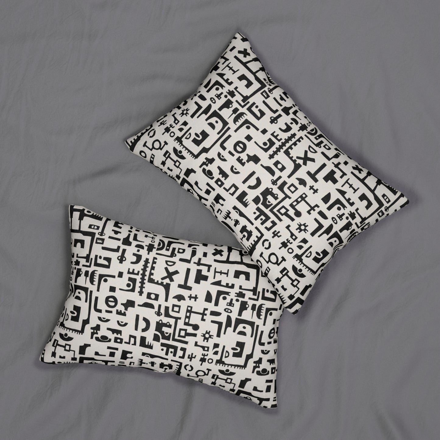 Tribal African Ethnic Shapes Black and White Lumbar Pillow