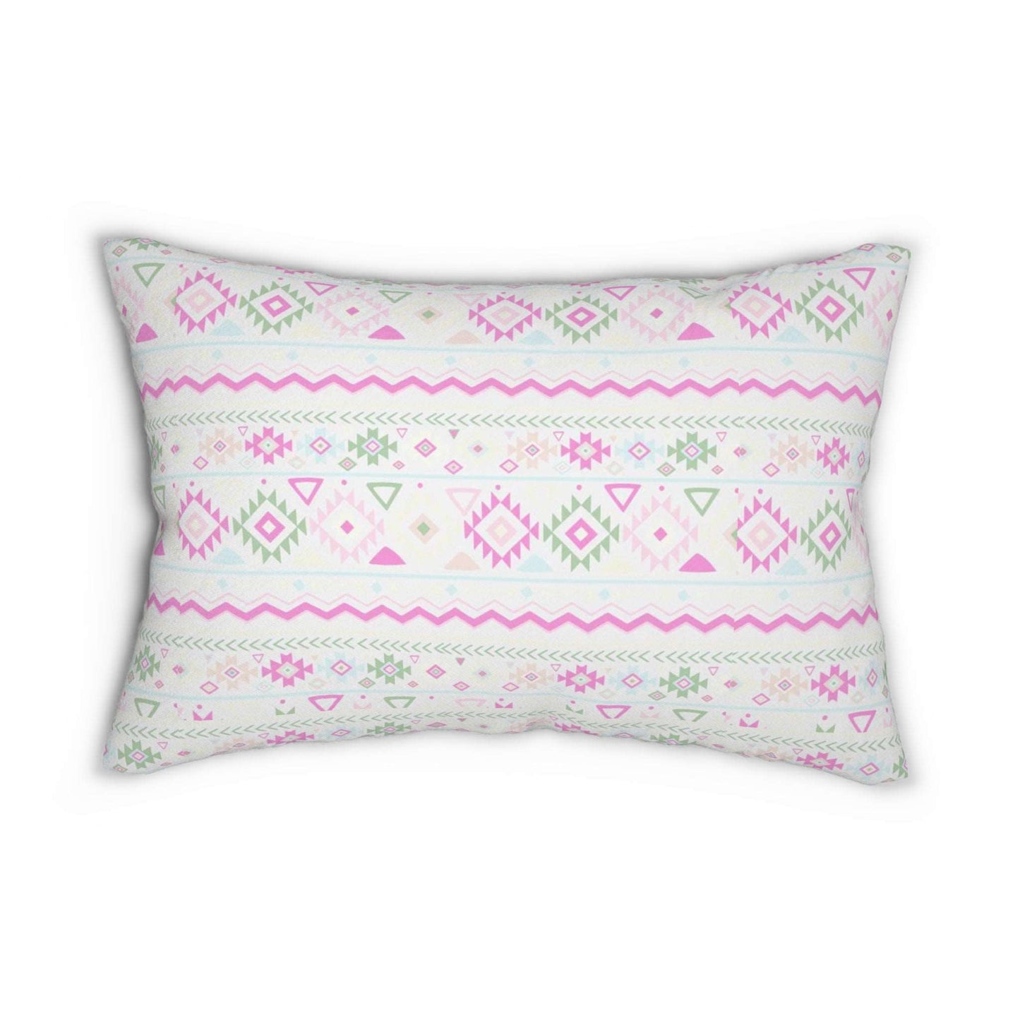 Aztec Geometric Pattern Blush Pink Green Spun Polyester Lumbar Pillow