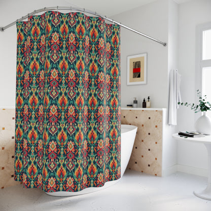 Ikat Pattern Bright Colors Shower Curtain - Modern Bohemian Bathroom Accessories