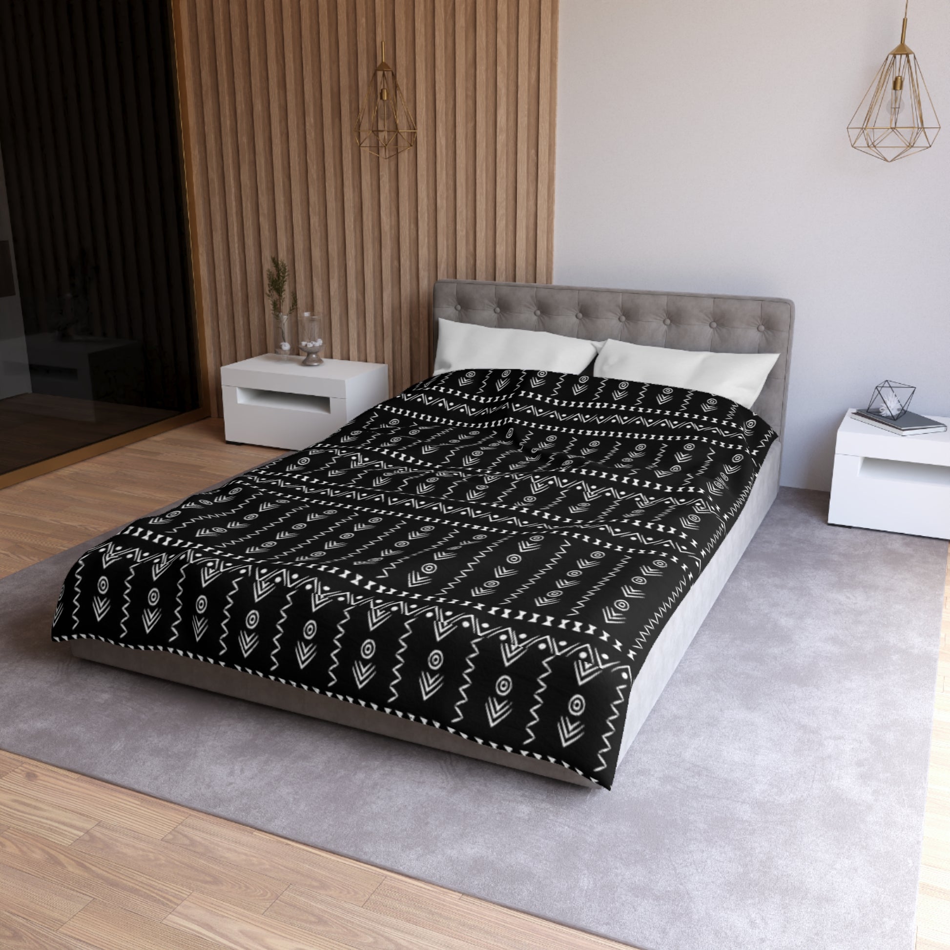 Tribal Black and White Boho Duvet Cover - Bold and Modern Global-Inspired Bedroom