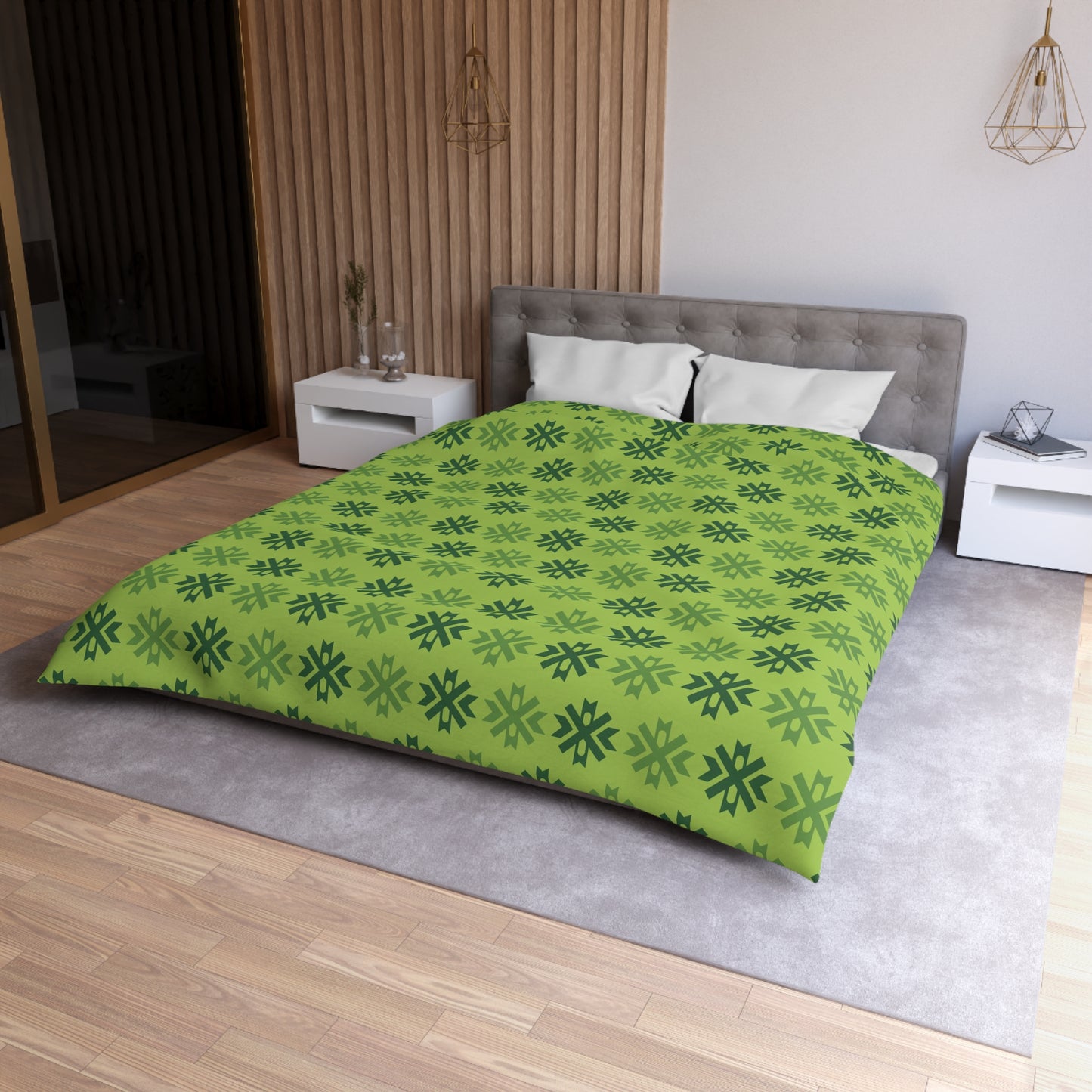 Geometric Pattern Seamless Variable Design, 100% Microfiber Duvet Cover, Green