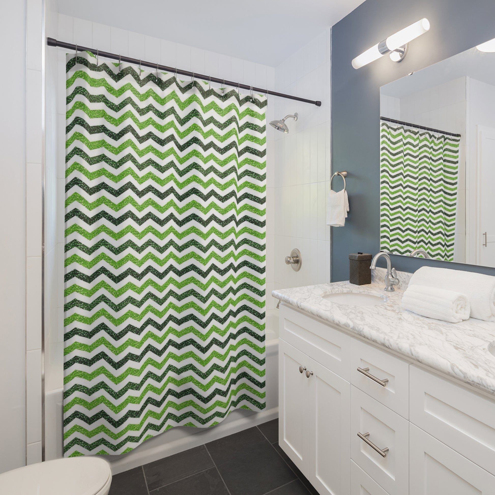 Green Shaded Chevron Shower Curtain