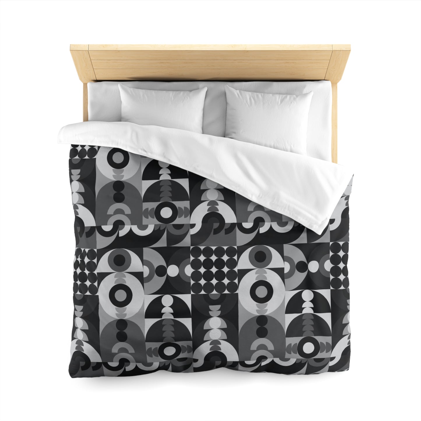 Modern Black Palette Shapes Microfiber Duvet Cover - Unique Geometric Pattern Bedding