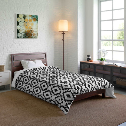 Aztec Geometrics B&W Microfiber Polyester Comforter Set - Stylish Modern Bedroom Furniture