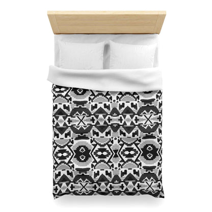 Aztec Inspired Geometry B&W Duvet Cover - Unique Ethnic Tribal Home Decor