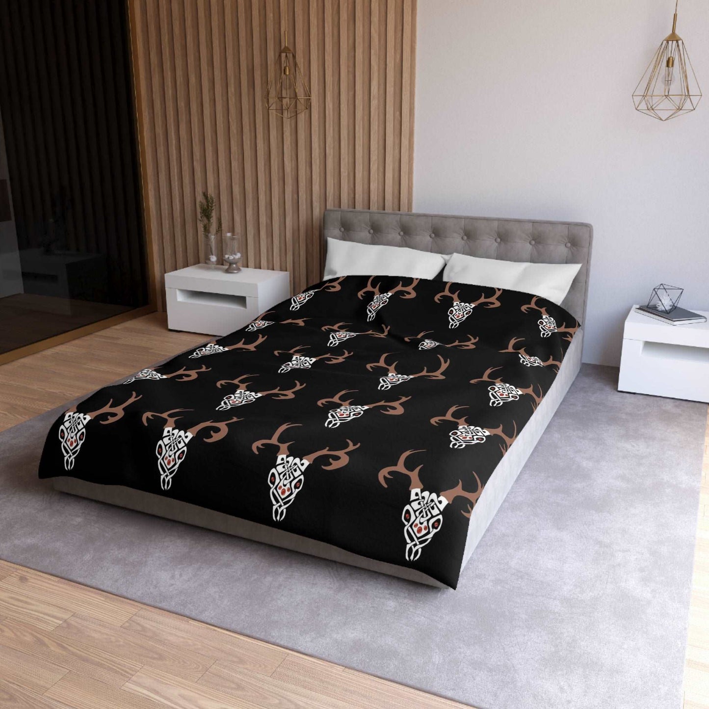 Celtic Deer Skull Pattern Duvet Cover - Ancient Celtic Symbolism, Nature-Inspired Bedding