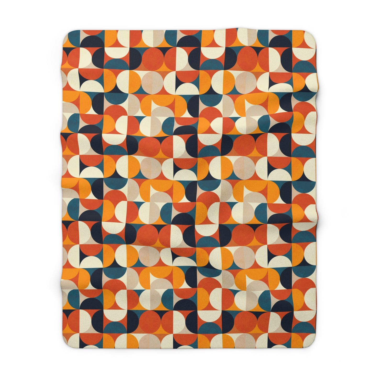 Modern Half Circles Design Orange Teal Beige Sherpa Fleece Blanket - Luxury Throw Blanket