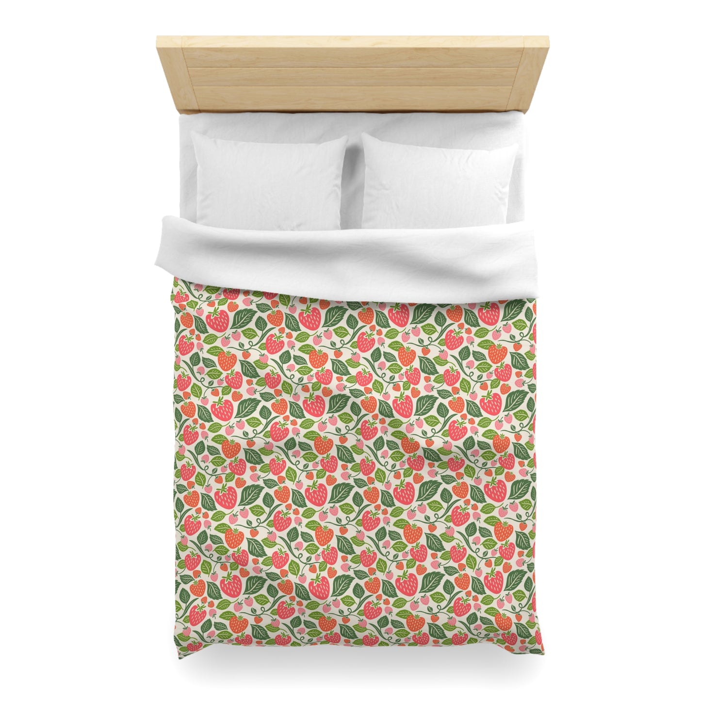 Strawberry Fields Summer Duvet Cover - Bright and Cheerful Strawberry Design, Coastal Bedding, Summer Vibes