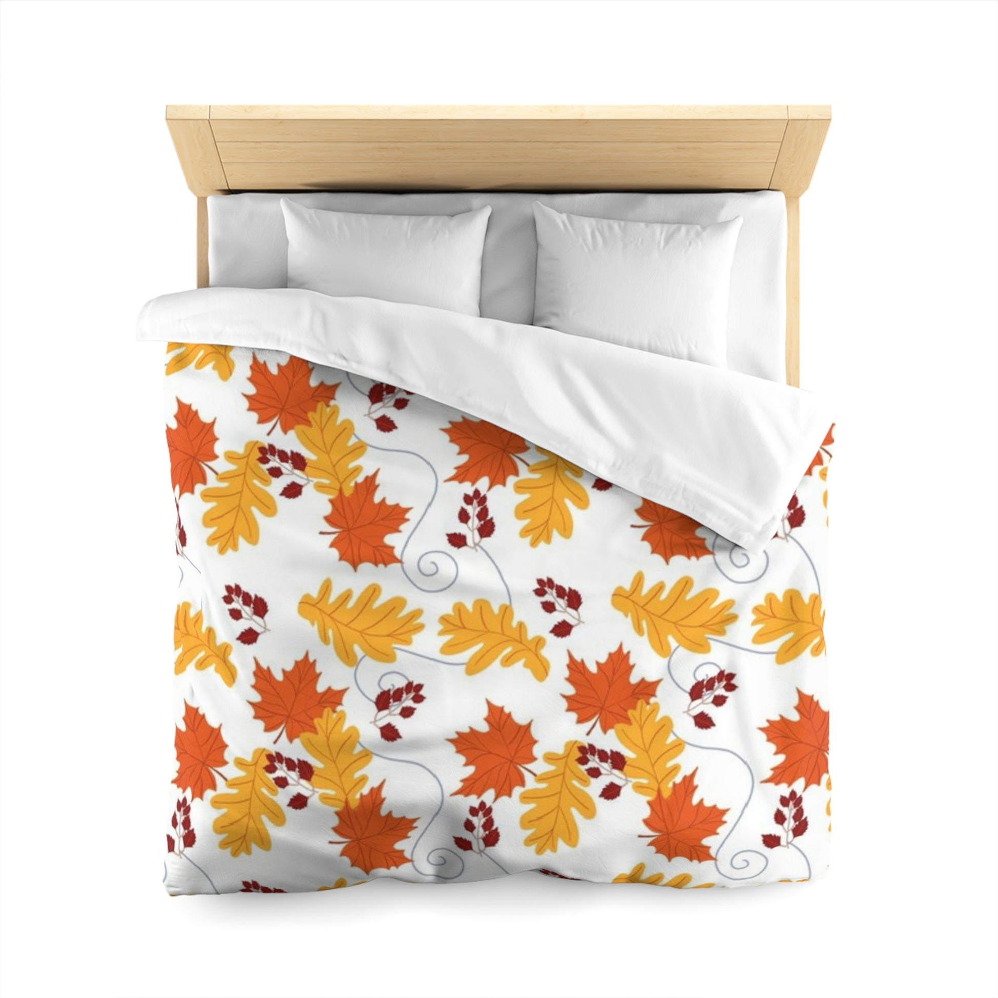 Crisp Autumn Mornings White Leaves Duvet Cover - Soft Microfiber Fall Decor