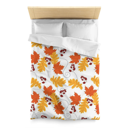 Crisp Autumn Mornings White Leaves Duvet Cover - Soft Microfiber Fall Decor